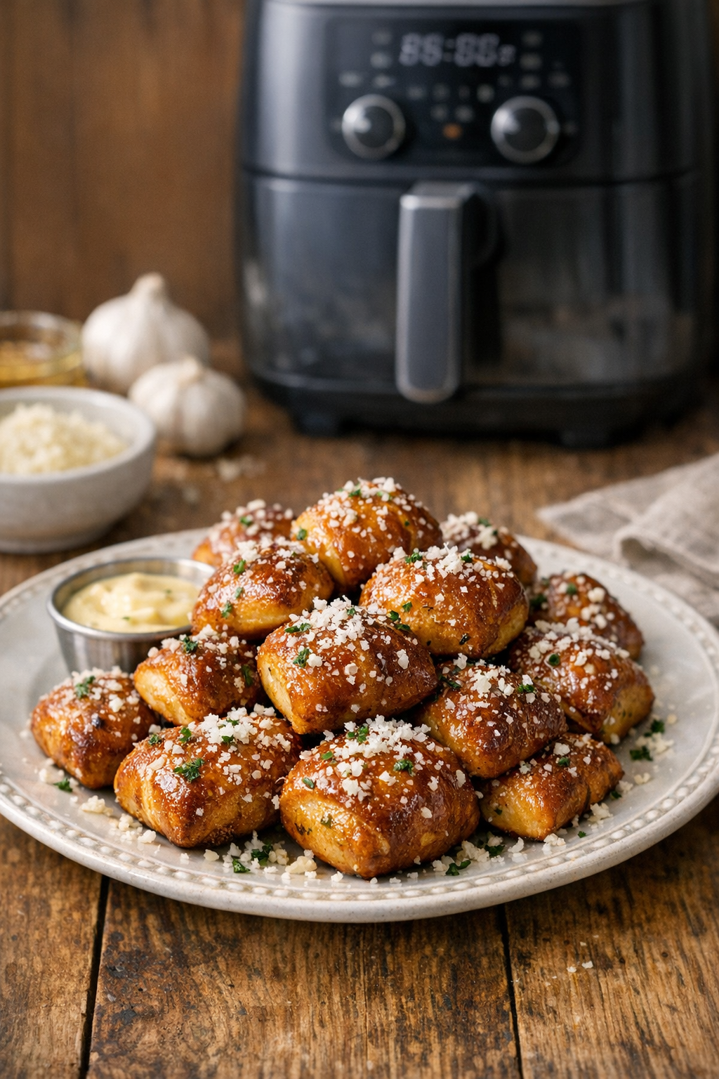 Air Fryer Pretzel Bites with Garlic Butter and Parmesan Air Fryer Pretzel Bites with Garlic Butter and Parmesan