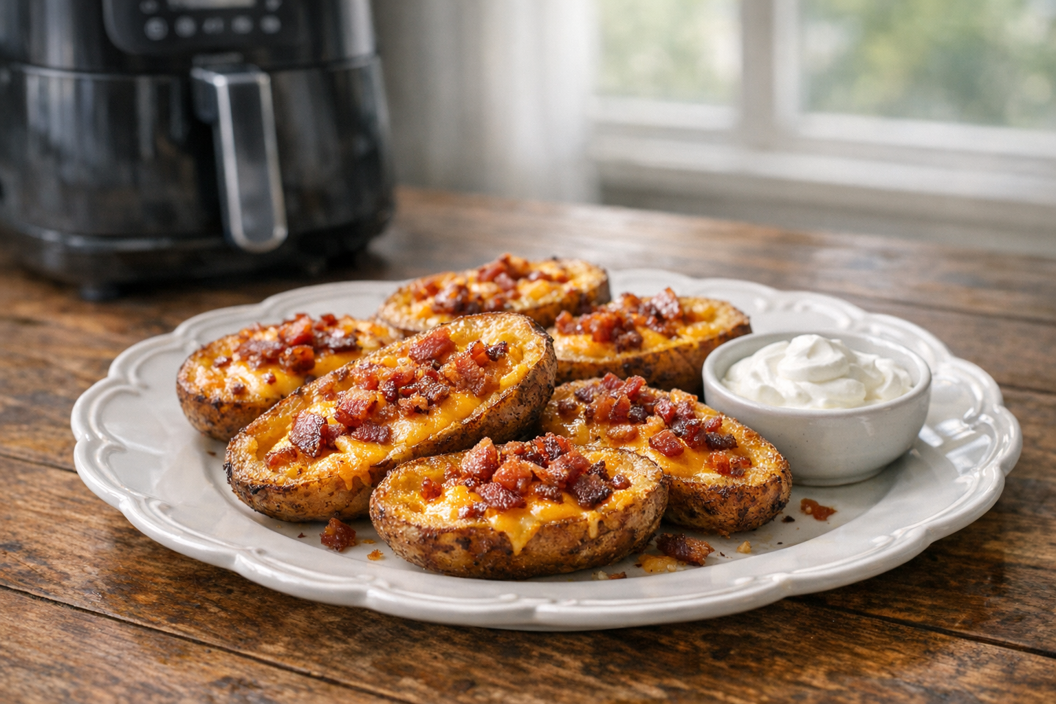 Air Fryer Potato Skins with Cheddar and Bacon