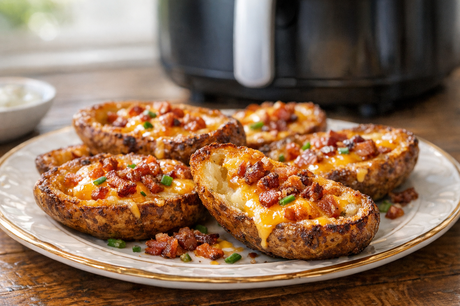 Air Fryer Potato Skins with Cheddar and Bacon