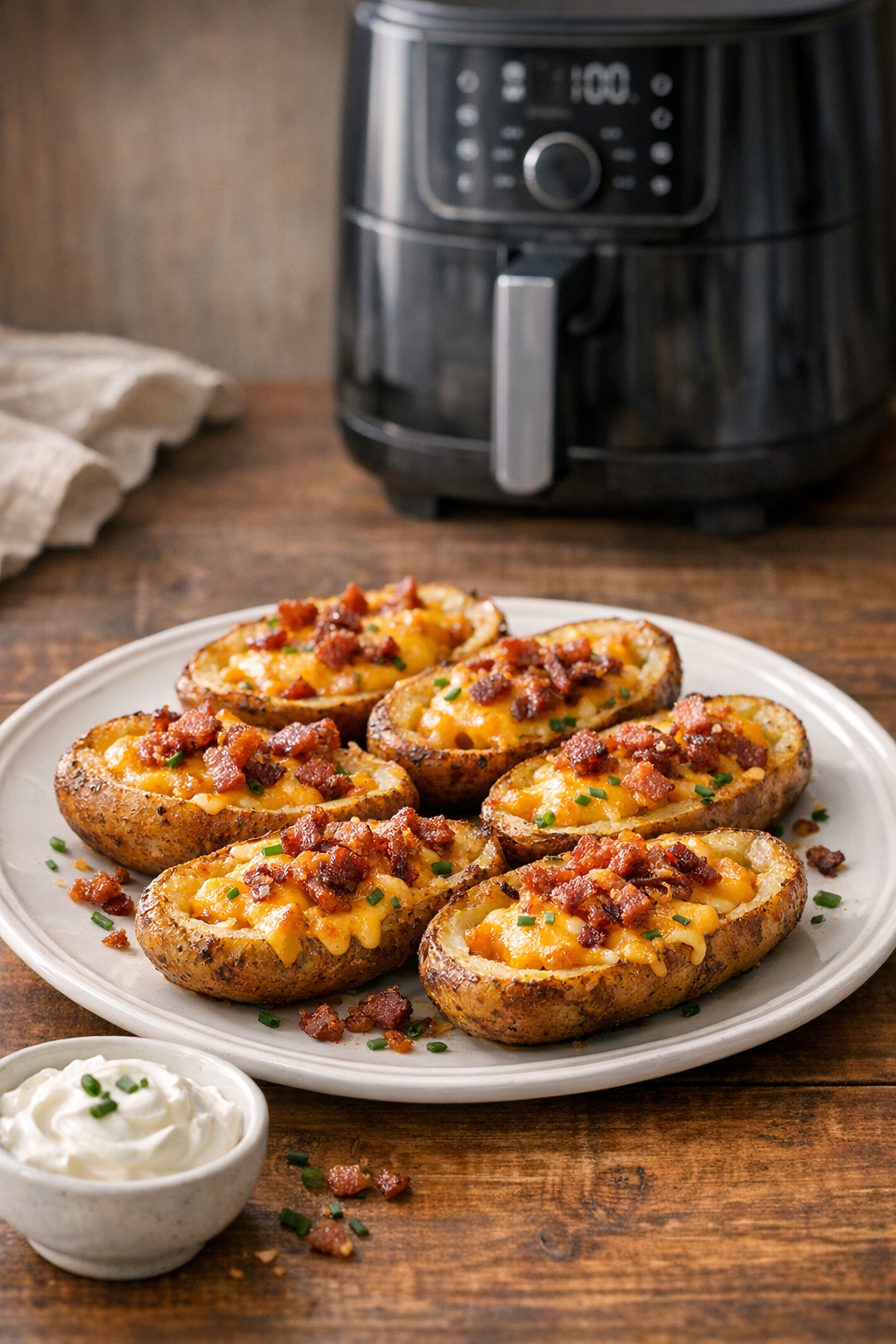 Air Fryer Potato Skins with Cheddar and Bacon Air Fryer Potato Skins with Cheddar and Bacon
