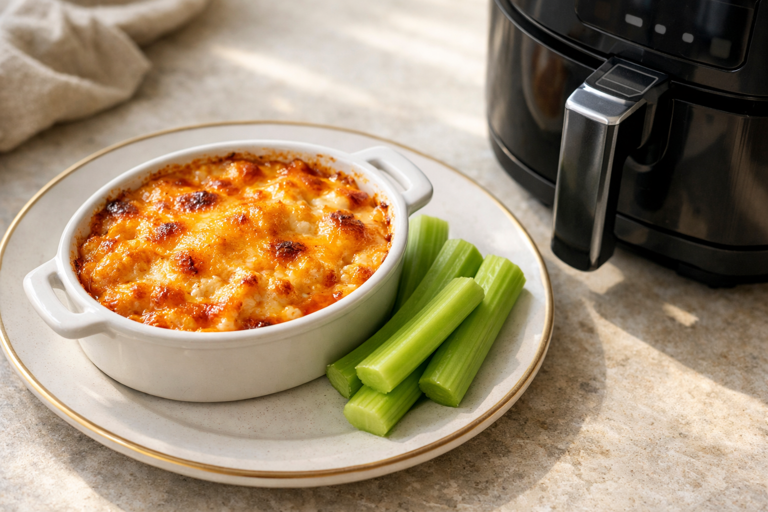 Air Fryer Buffalo Chicken Dip (Baked & Bubbly)