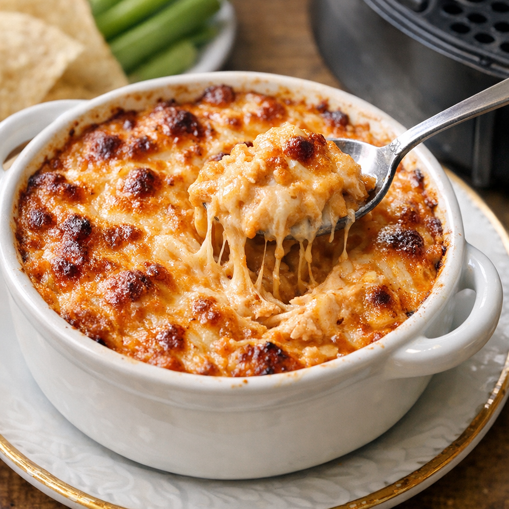 Air Fryer Buffalo Chicken Dip (Baked & Bubbly)
