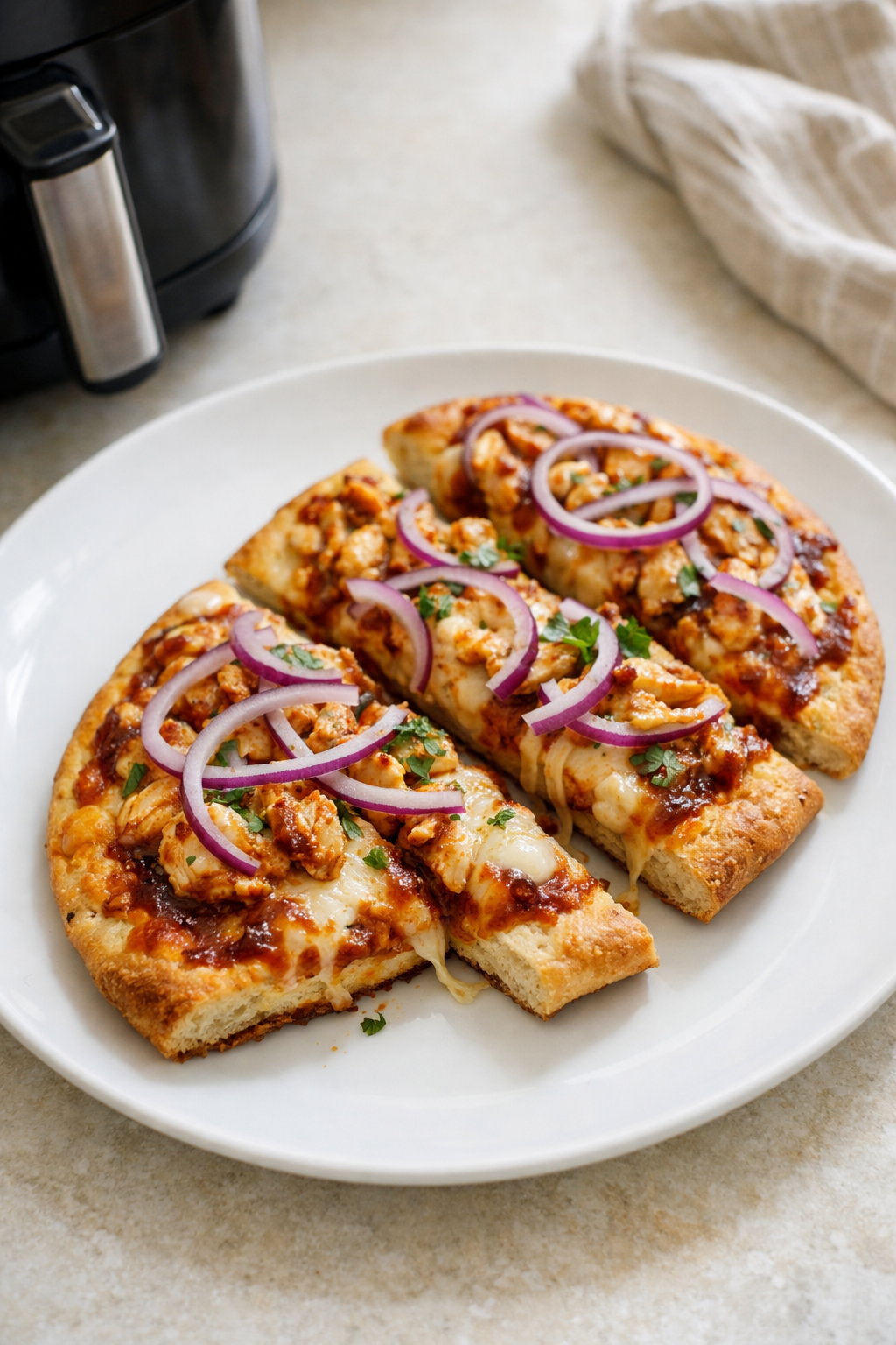 Air Fryer BBQ Chicken Flatbread with Red Onion Air Fryer BBQ Chicken Flatbread with Red Onion