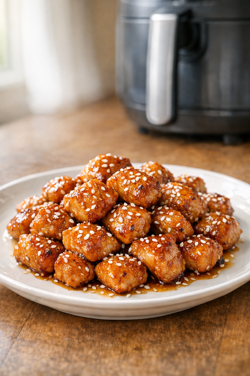 Air Fryer Honey Garlic Chicken Breast Bites with Sesame