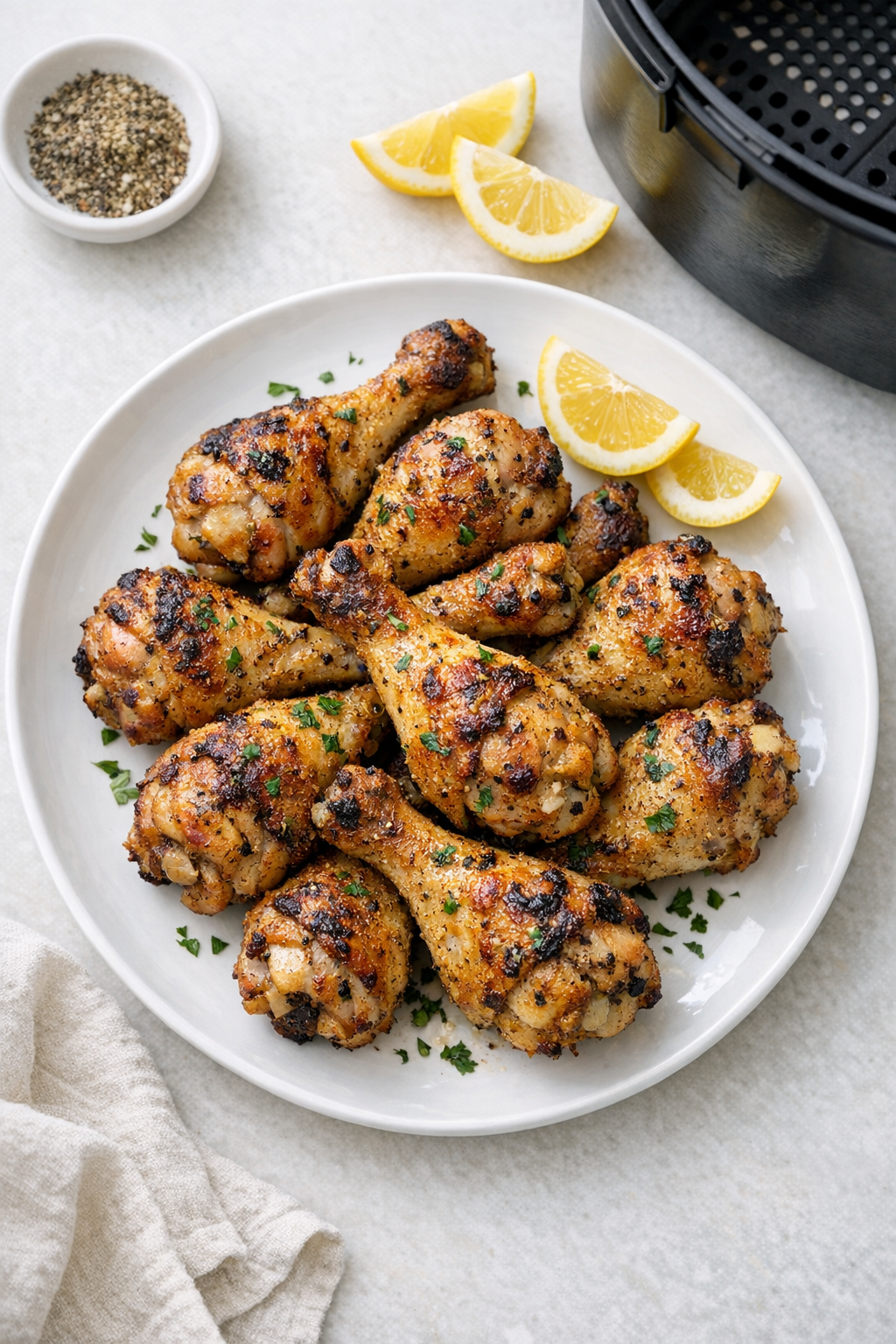 Air Fryer Lemon Pepper Drumsticks with Crispy Edges