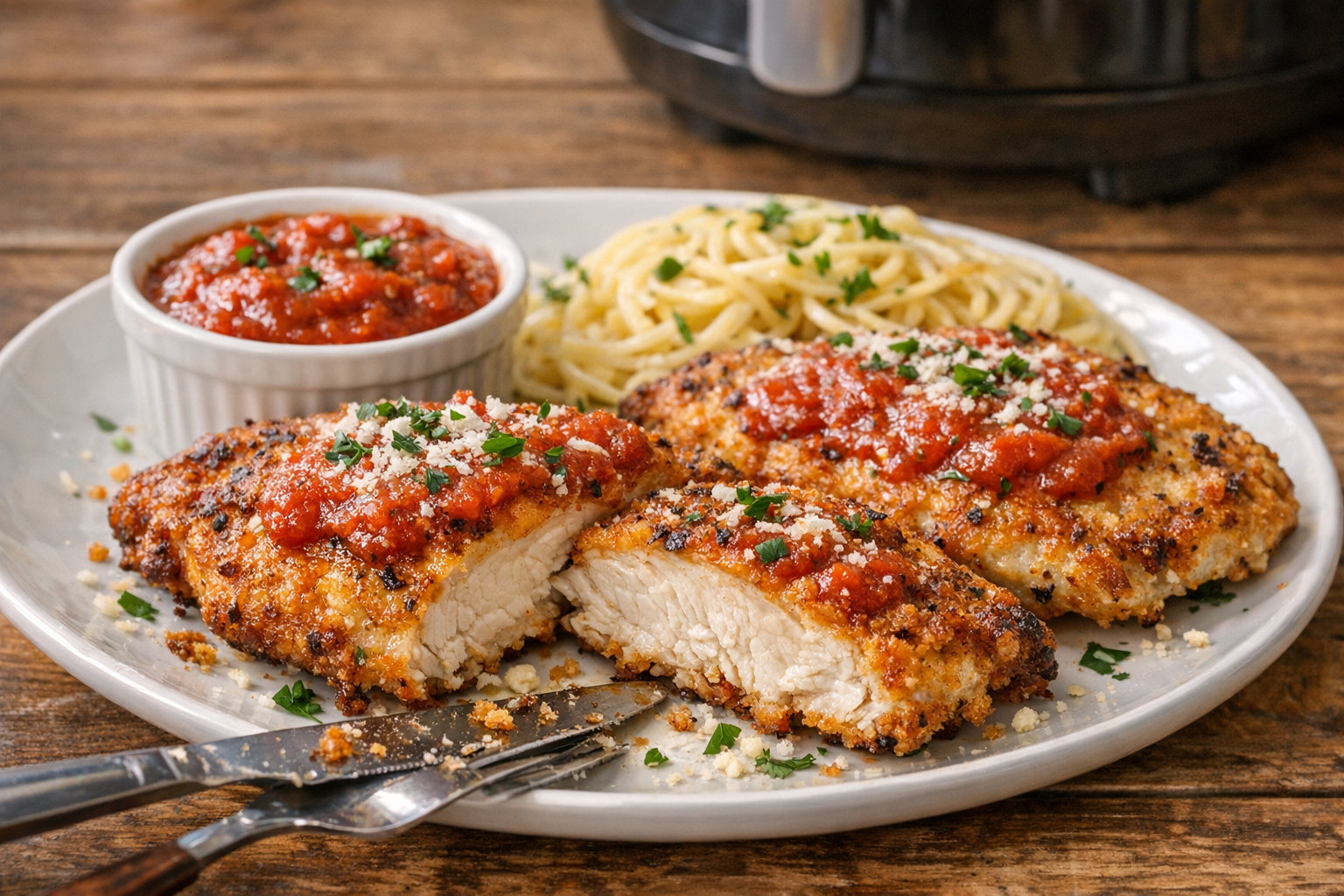 Air Fryer Parmesan Crusted Chicken Cutlets & Marinara