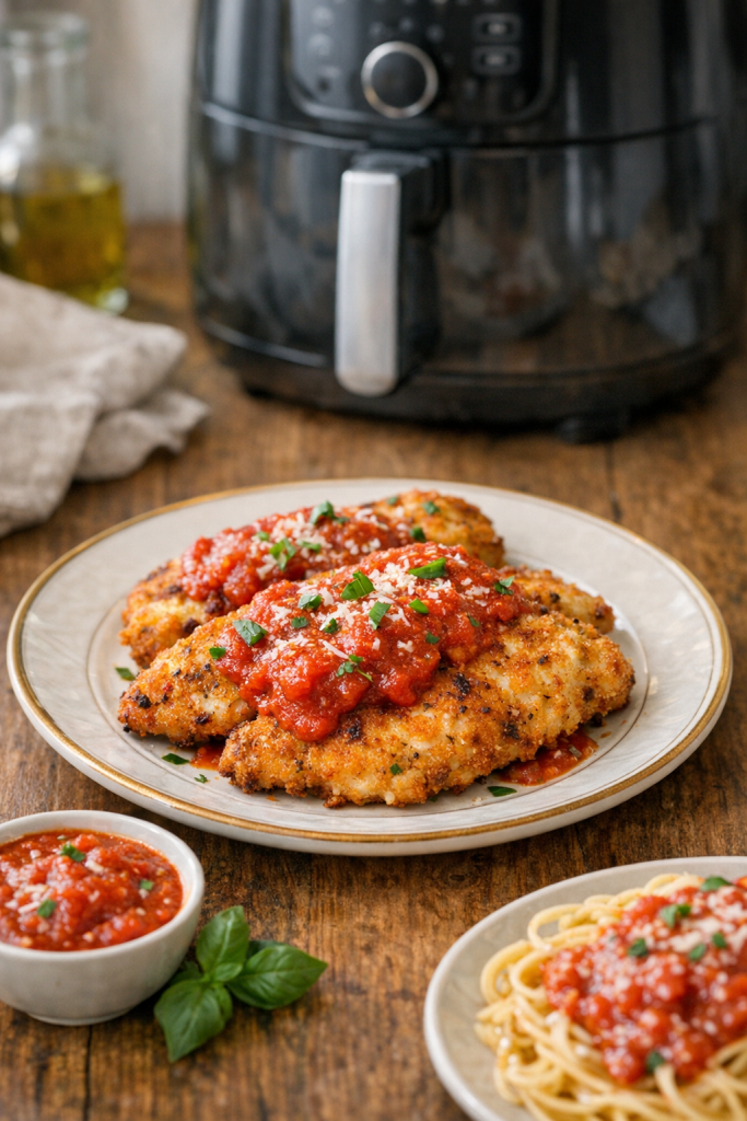 Air Fryer Parmesan Crusted Chicken Cutlets with Marinara