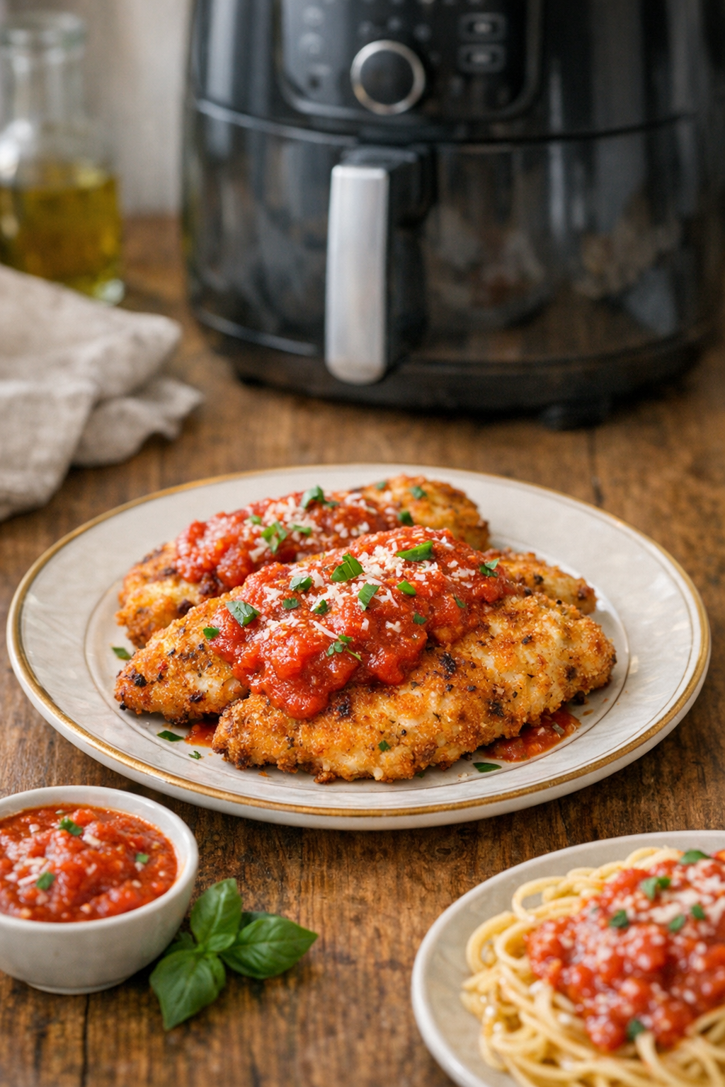 Air Fryer Parmesan Crusted Chicken Cutlets with Marinara