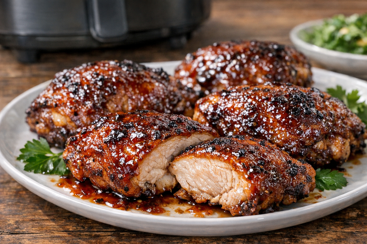 Air Fryer BBQ Chicken Thighs (Caramelized Glaze)