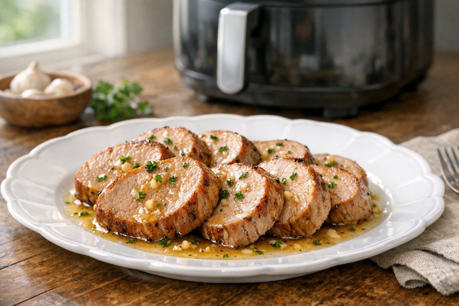 Air Fryer Pork Tenderloin Medallions with Garlic Butter