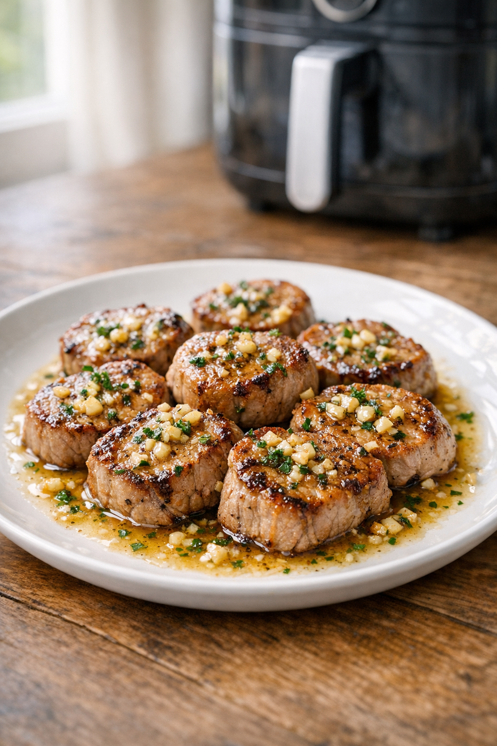 Air Fryer Pork Tenderloin Medallions with Garlic Butter