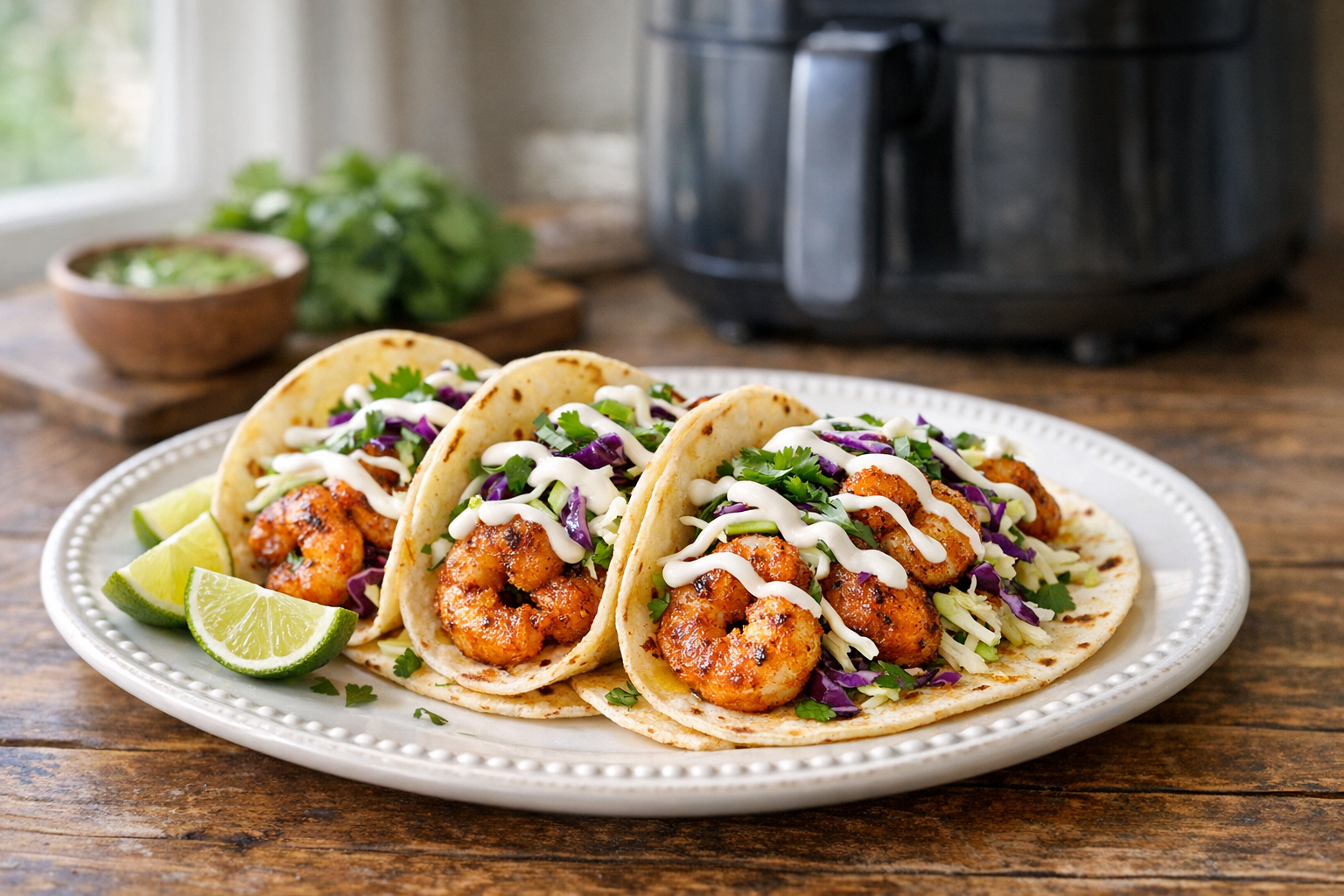 Air Fryer Shrimp Tacos with Crispy Seasoned Shrimp