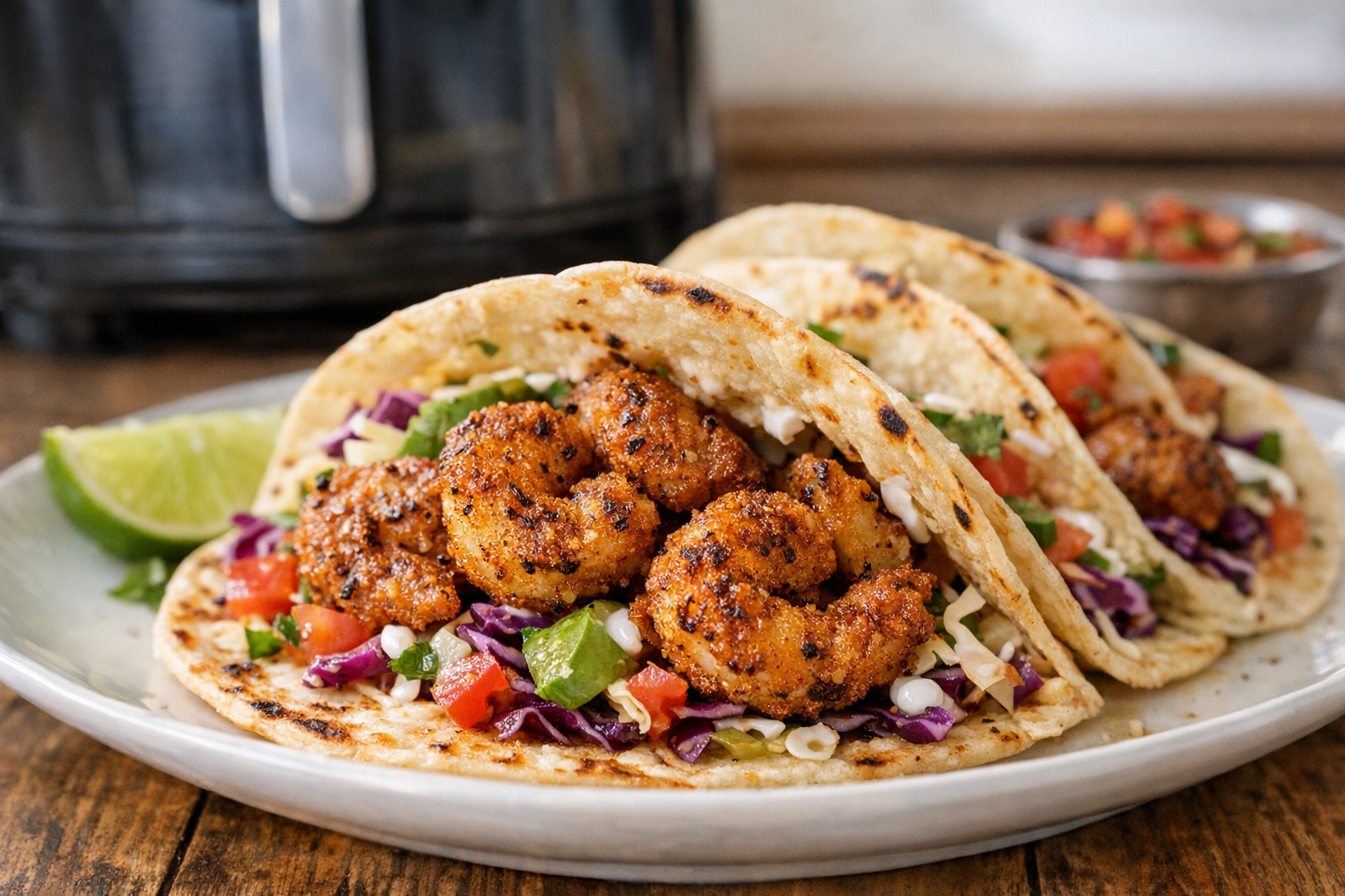 Air Fryer Shrimp Tacos with Crispy Seasoned Shrimp