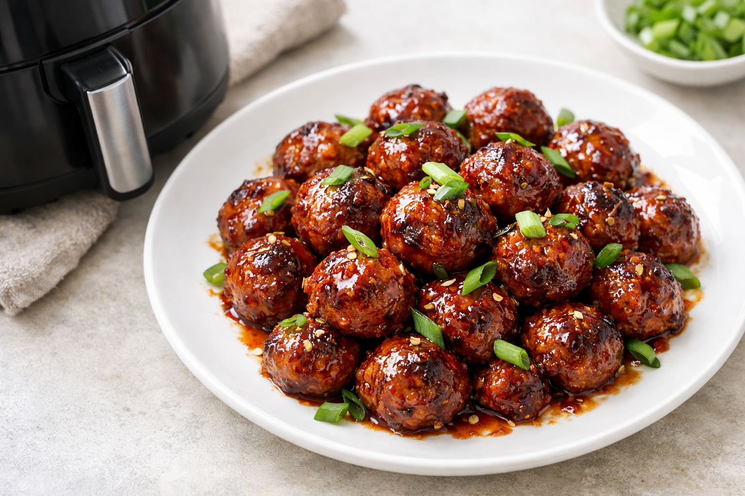 Air Fryer Meatballs with Sticky Sweet Chili Sauce