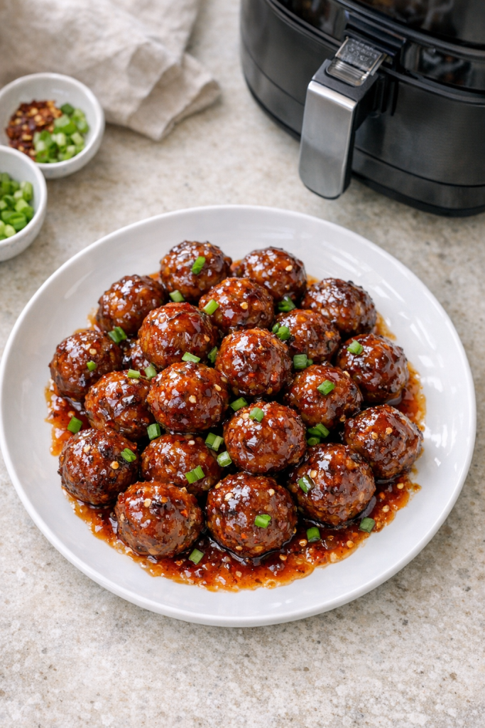 Air Fryer Meatballs in Sticky Sweet Chili Sauce