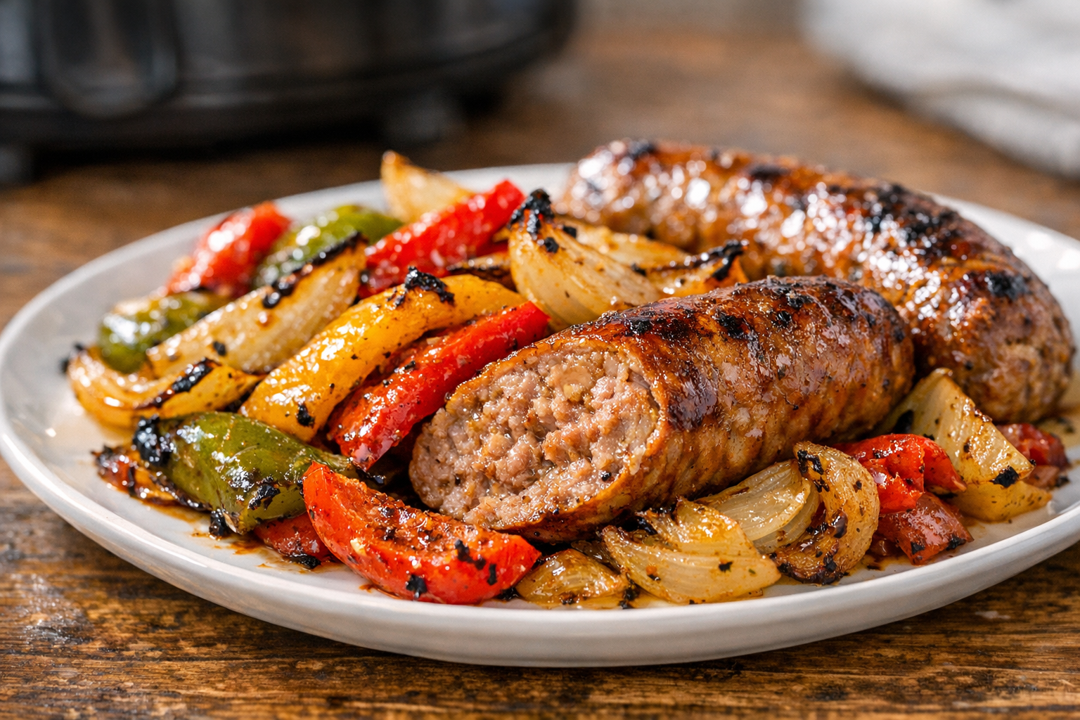 Air Fryer Italian Sausage and Peppers with Onions