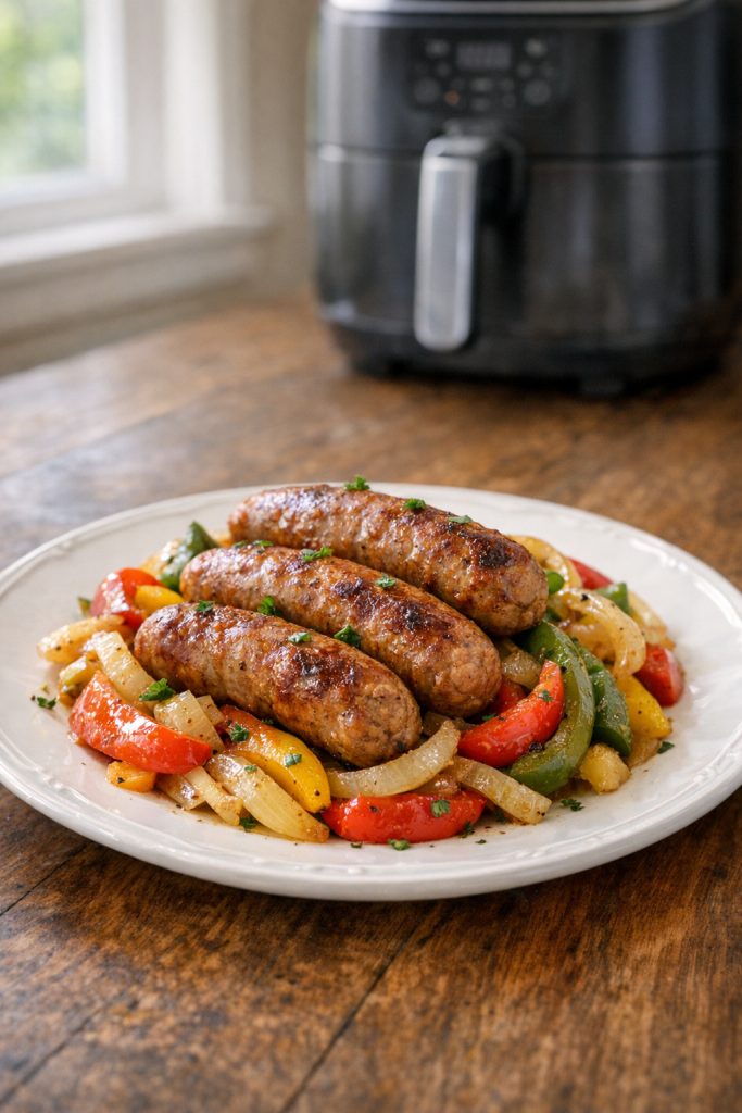 Air Fryer Italian Sausage and Peppers with Onions
