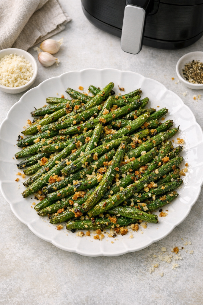 Air Fryer Garlic Parmesan Green Beans with Crispy Bits