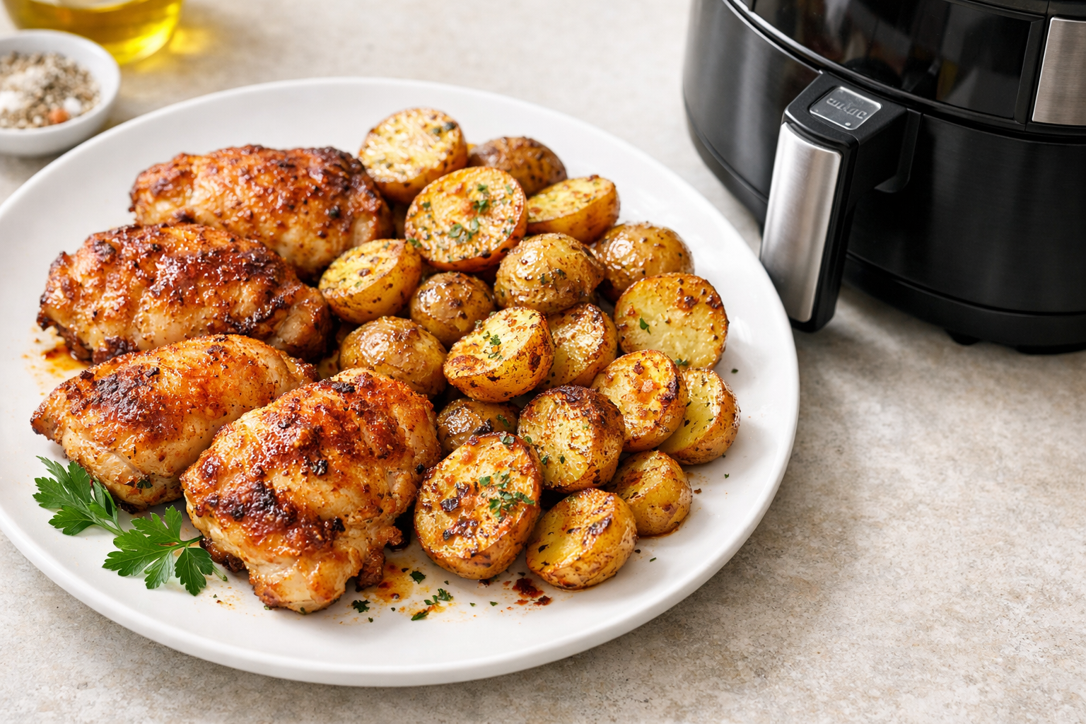 Air Fryer Chicken and Baby Potatoes (One Basket)