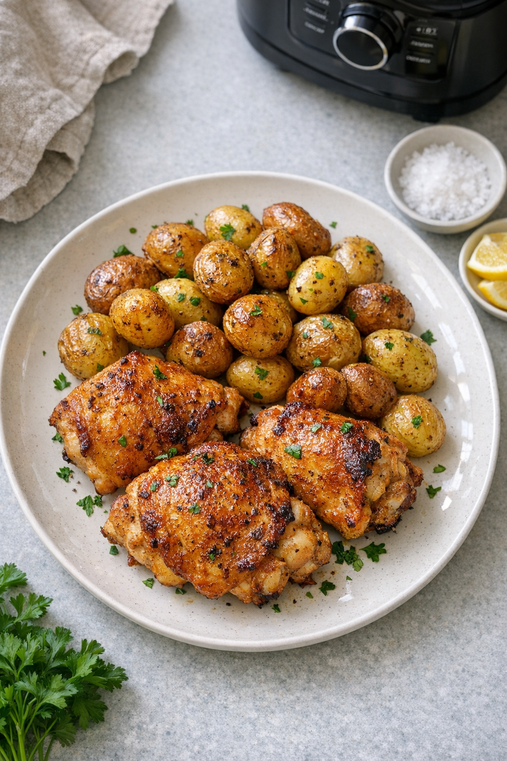 Air Fryer Chicken and Baby Potatoes One-Basket Dinner