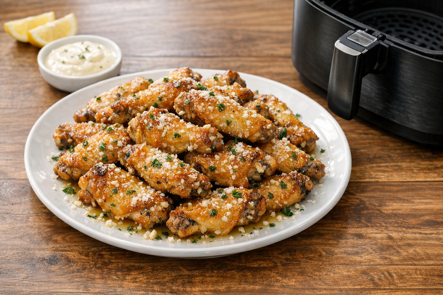 Air Fryer Garlic Parmesan Wings with Butter Sauce