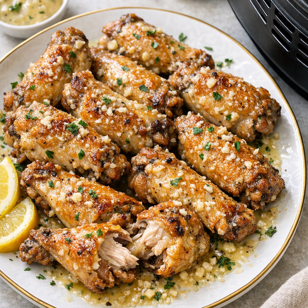 Air Fryer Garlic Parmesan Wings with Butter Sauce