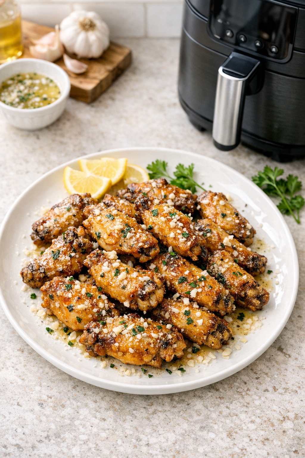 Air Fryer Garlic Parmesan Wings with Butter Sauce