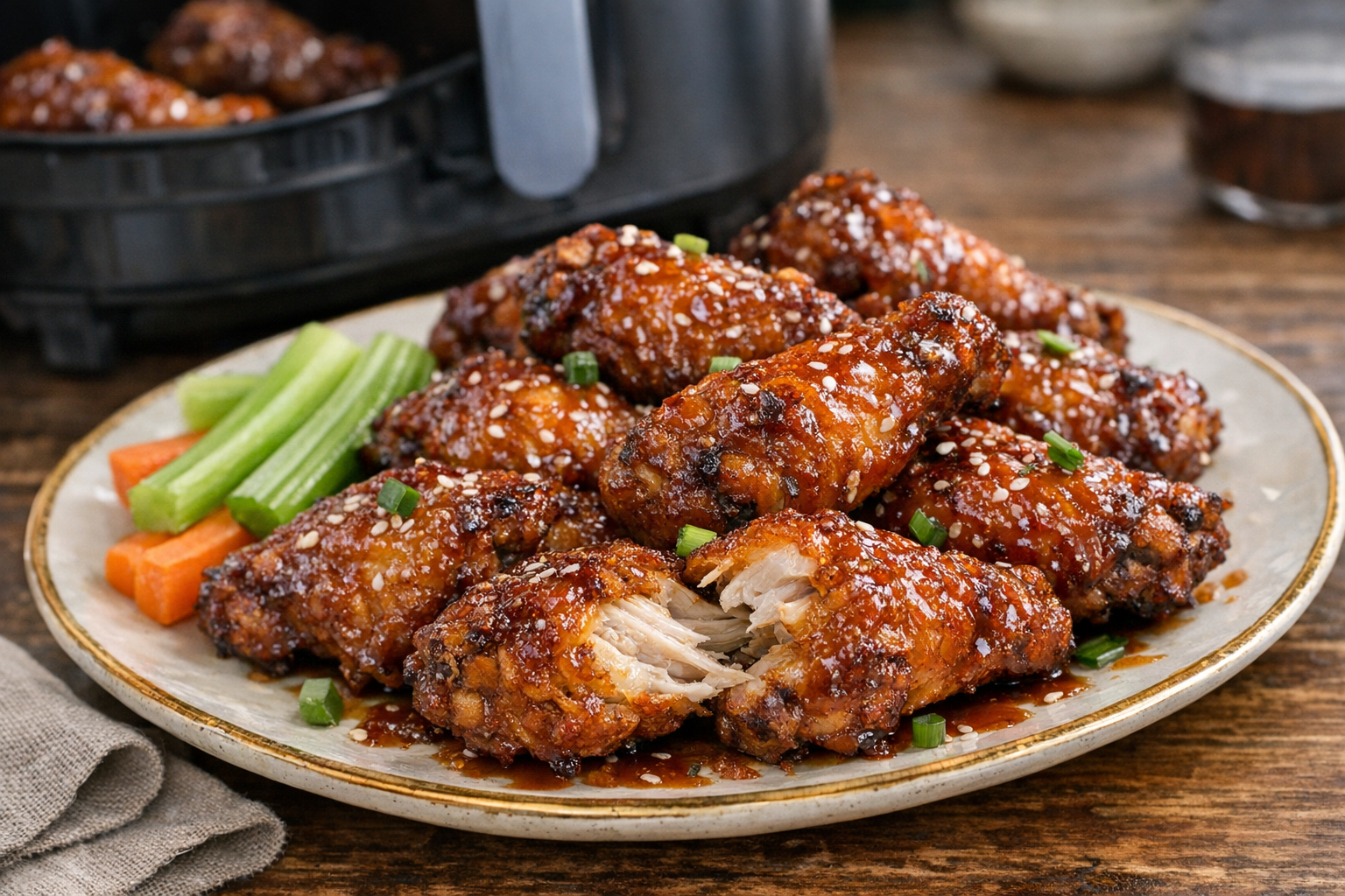 Air Fryer Honey BBQ Wings with Sticky Glaze