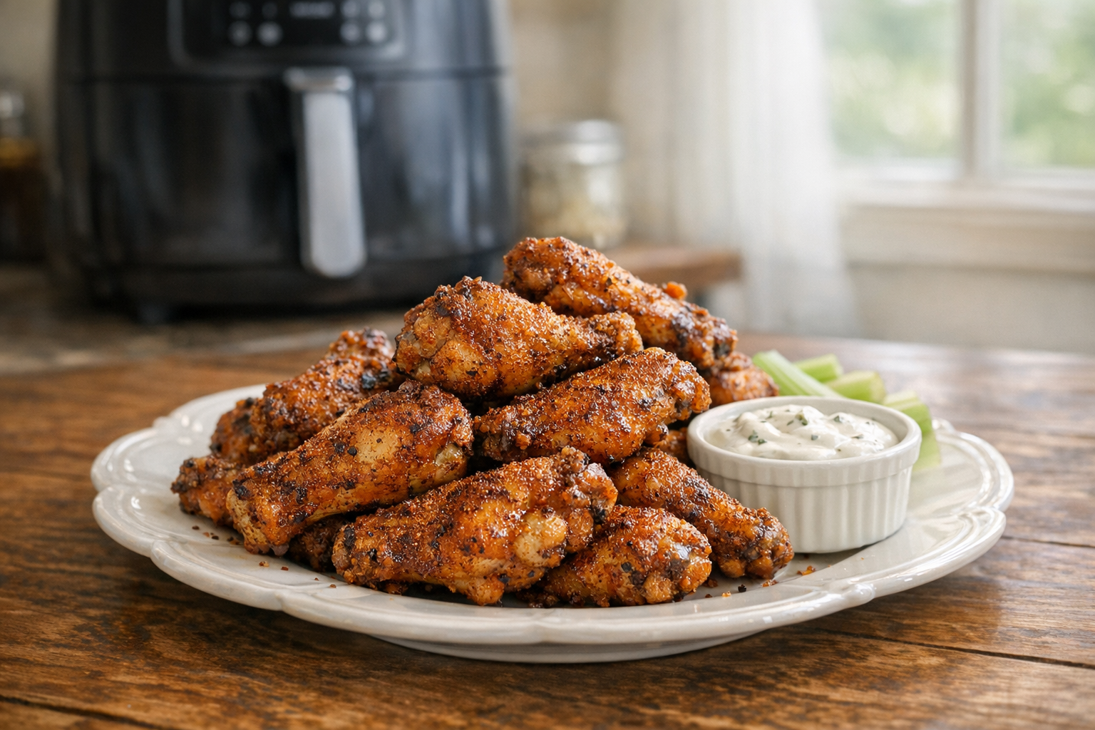 Air Fryer Cajun Dry Rub Wings with Ranch Dip