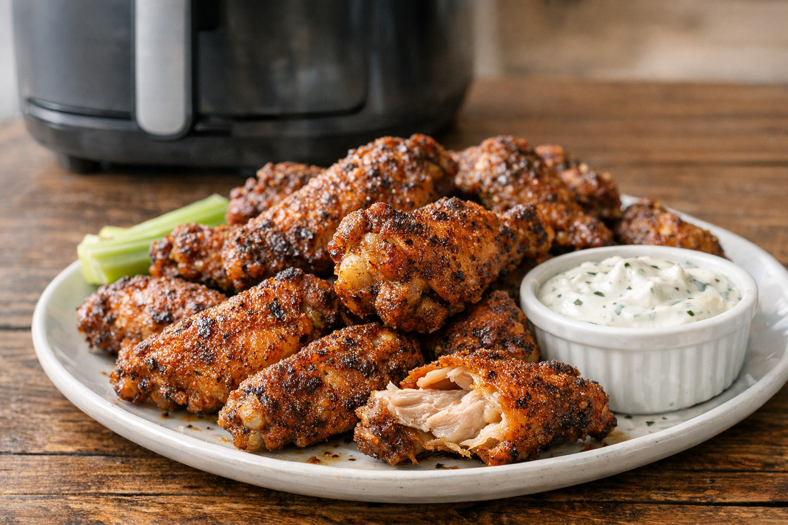 Air Fryer Cajun Dry Rub Wings with Ranch Dip