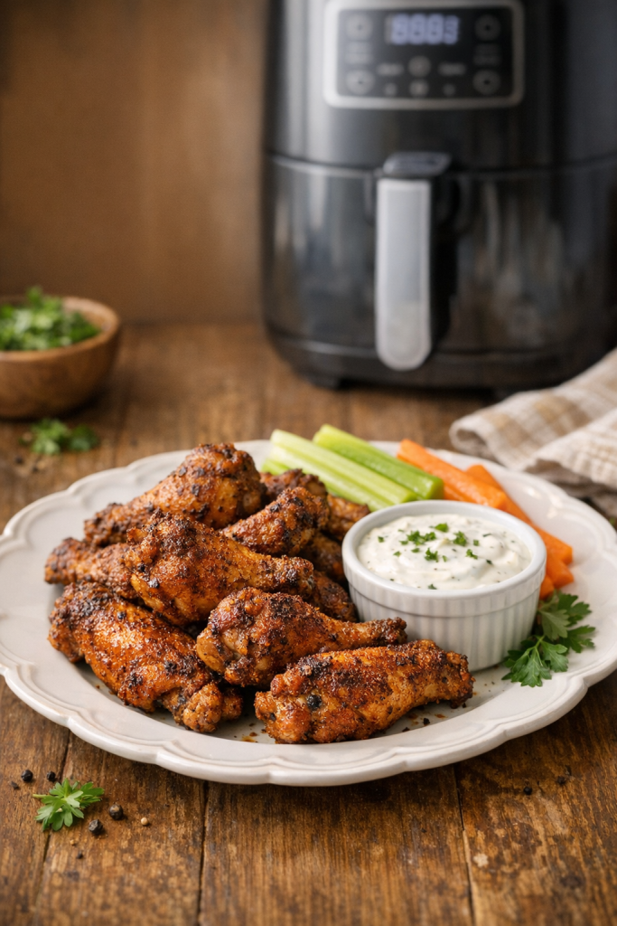 Air Fryer Cajun Dry Rub Wings with Ranch Dip