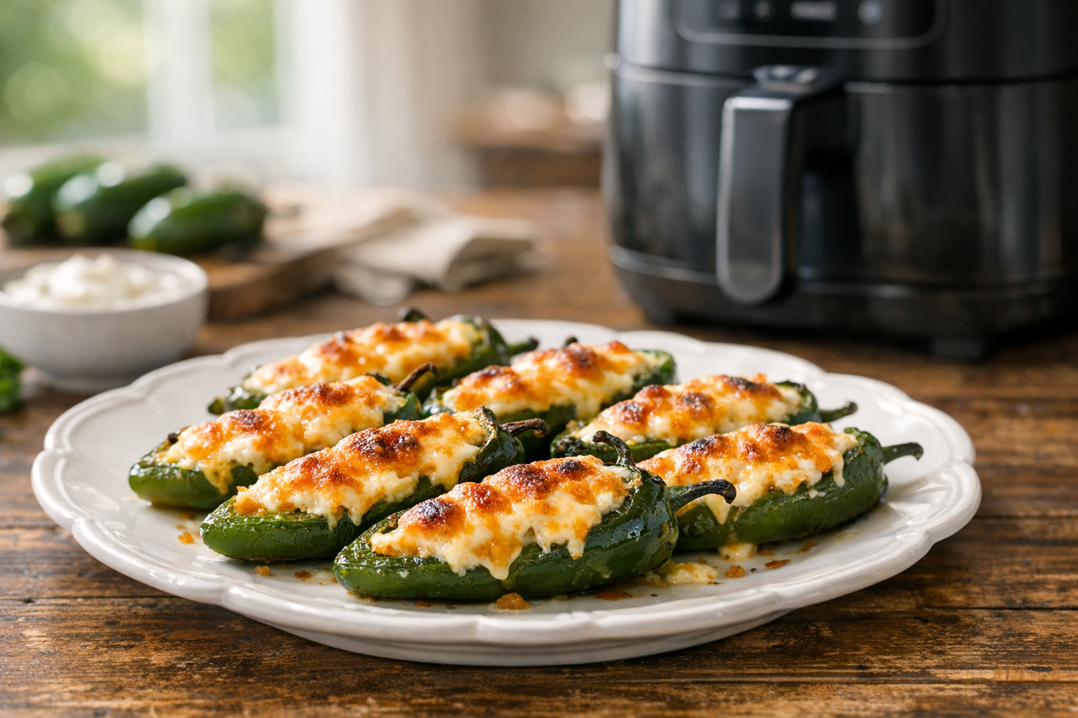 Air Fryer Jalapeño Poppers (Cream Cheese & Cheddar)