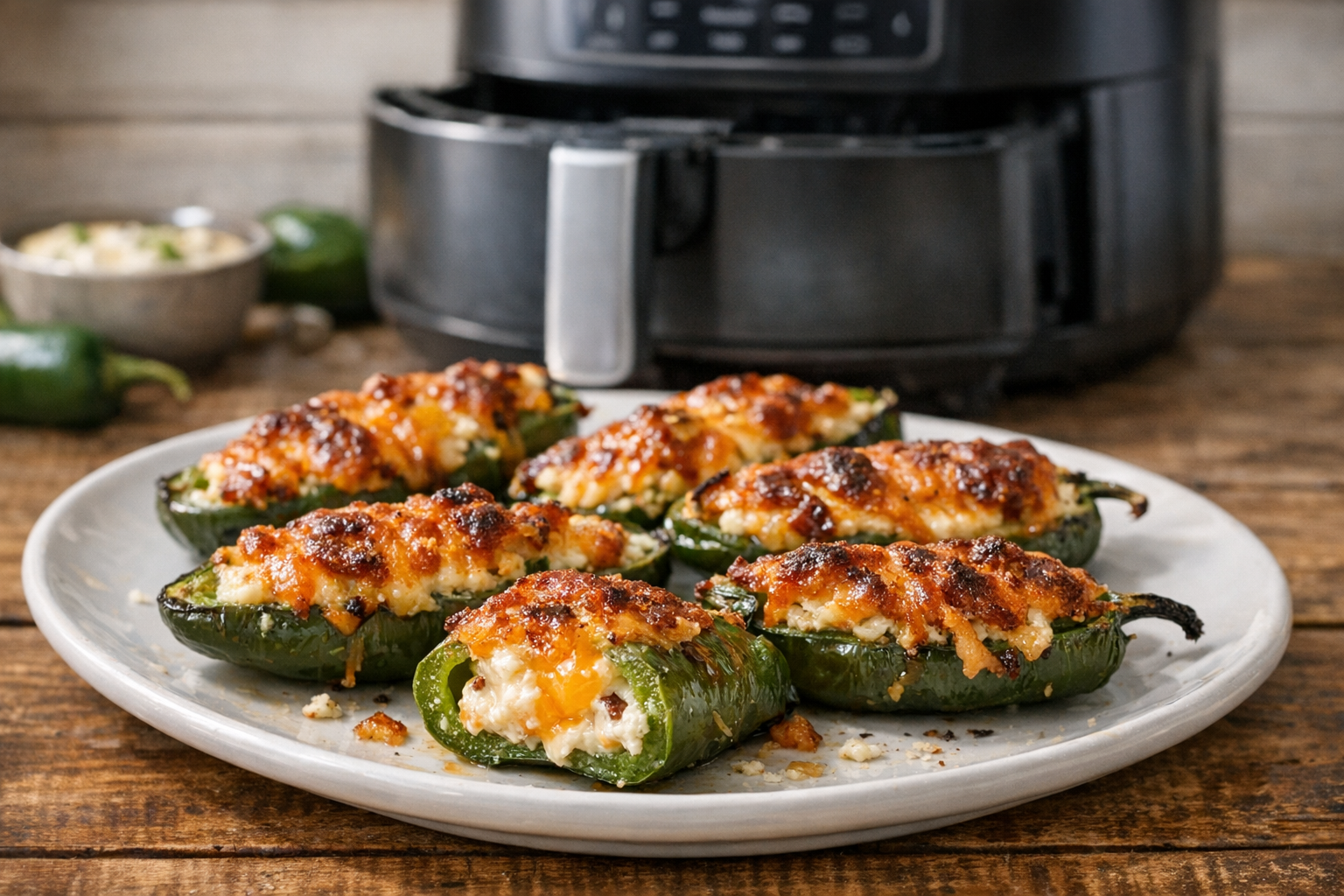 Air Fryer Jalapeño Poppers (Cream Cheese & Cheddar)