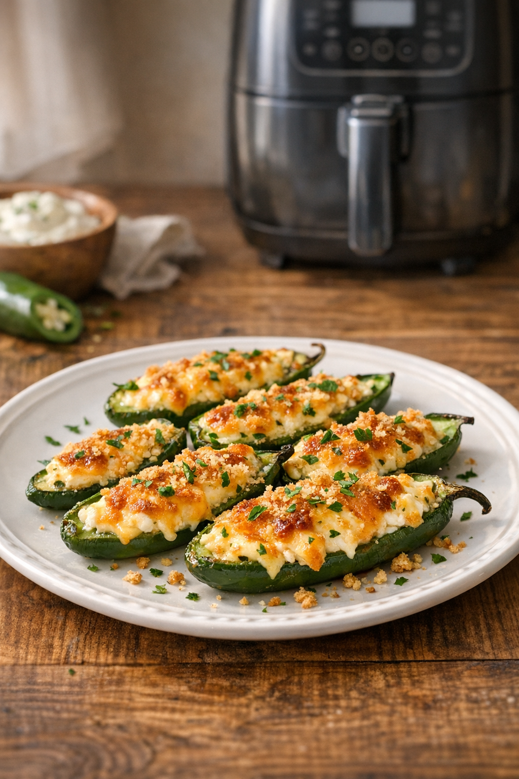 Air Fryer Jalapeno Poppers Stuffed with Cream Cheese and Cheddar