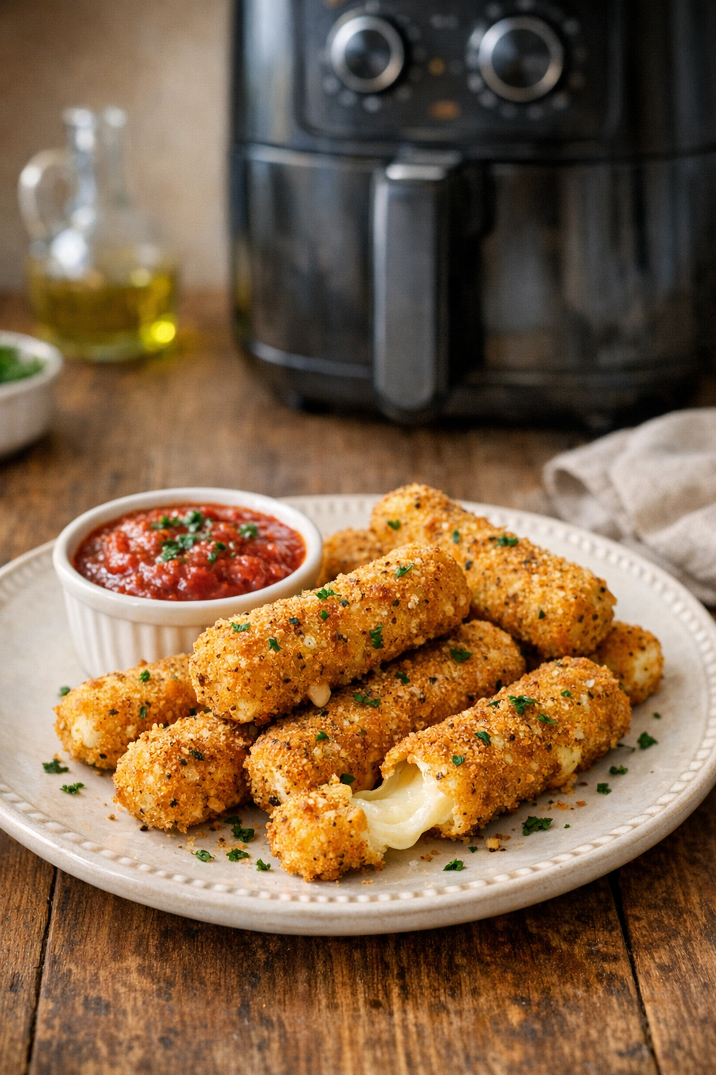Air Fryer Mozzarella Sticks with Seasoned Breadcrumbs