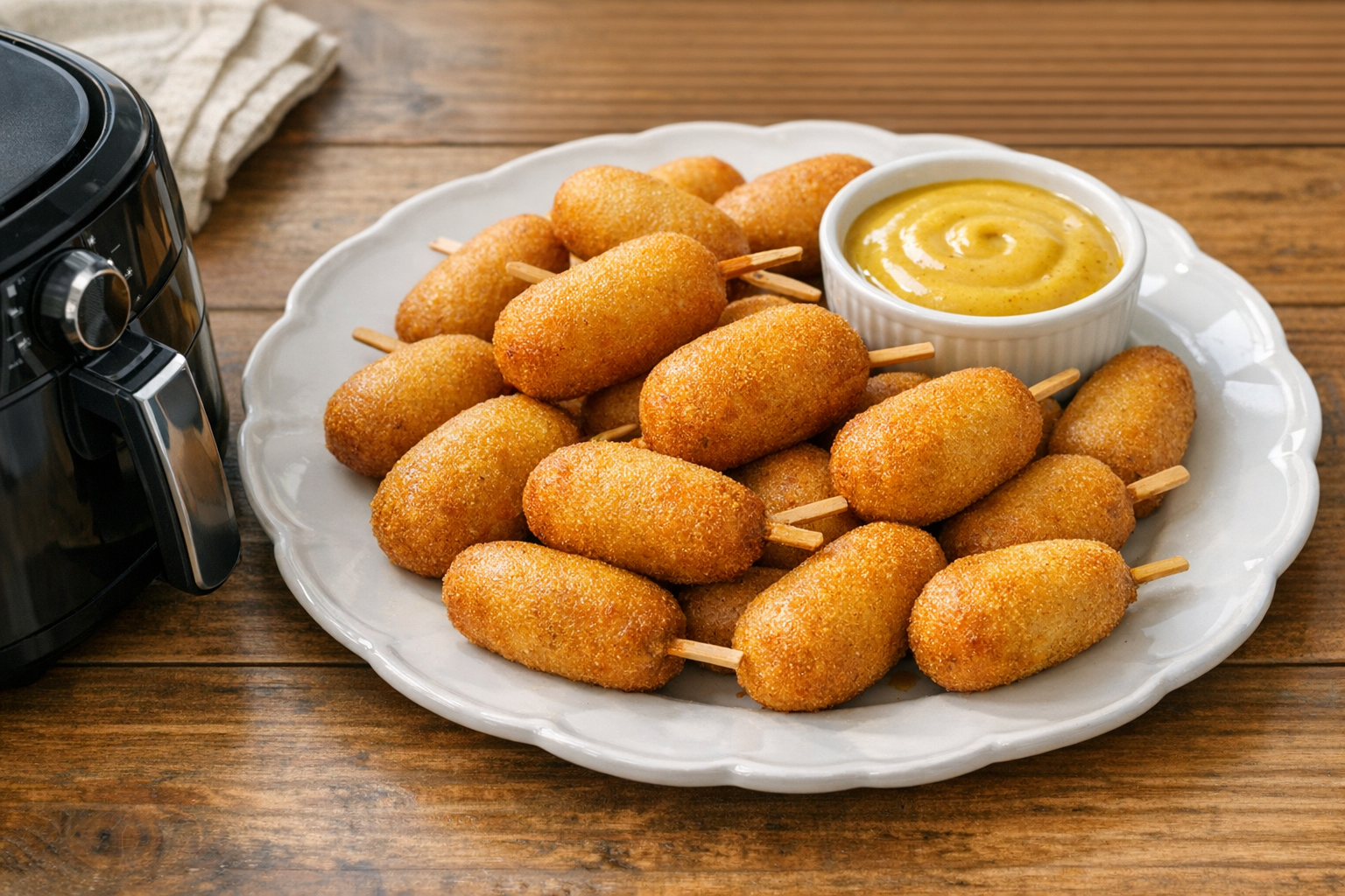 Air Fryer Mini Corn Dogs (Honey Mustard Dip)