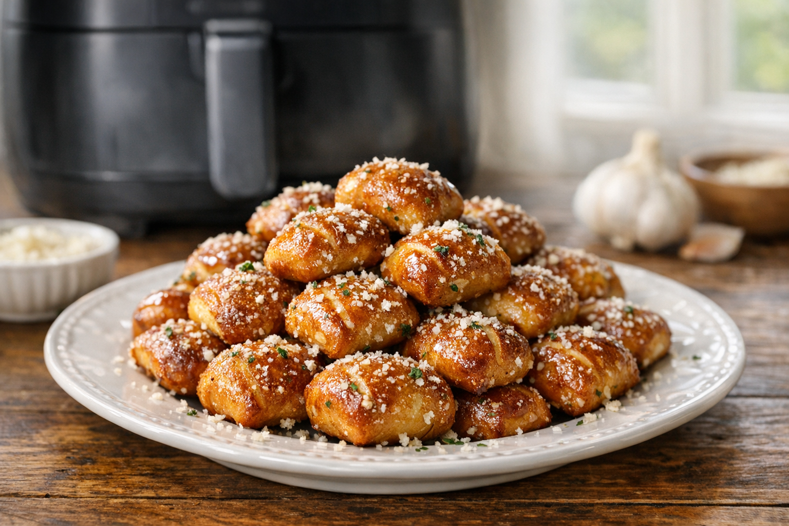Air Fryer Pretzel Bites with Garlic Butter & Parm