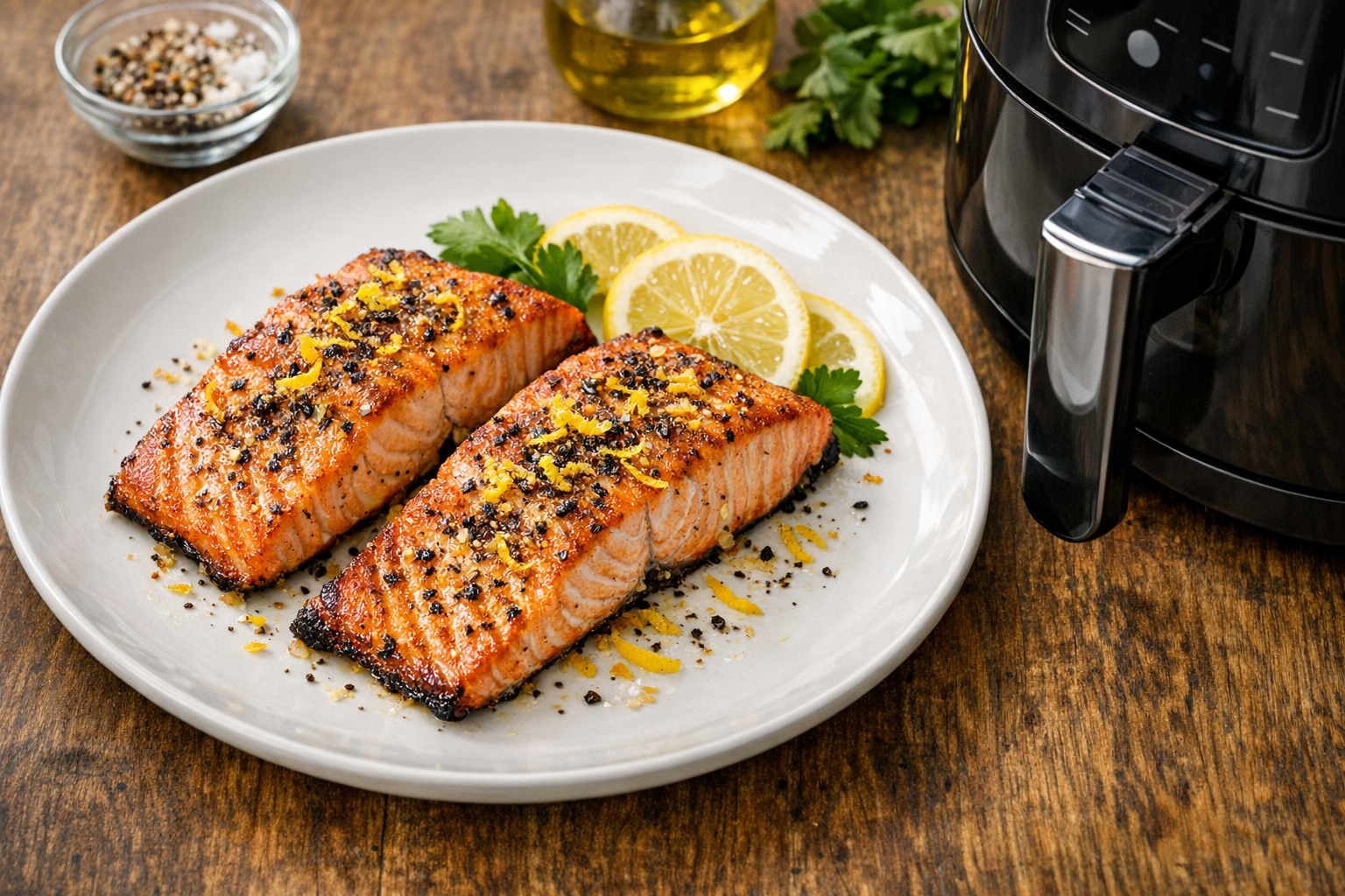 Air Fryer Salmon with Lemon Zest & Cracked Pepper