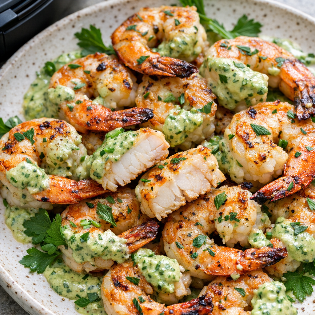 Air Fryer Shrimp with Green Goddess Sauce