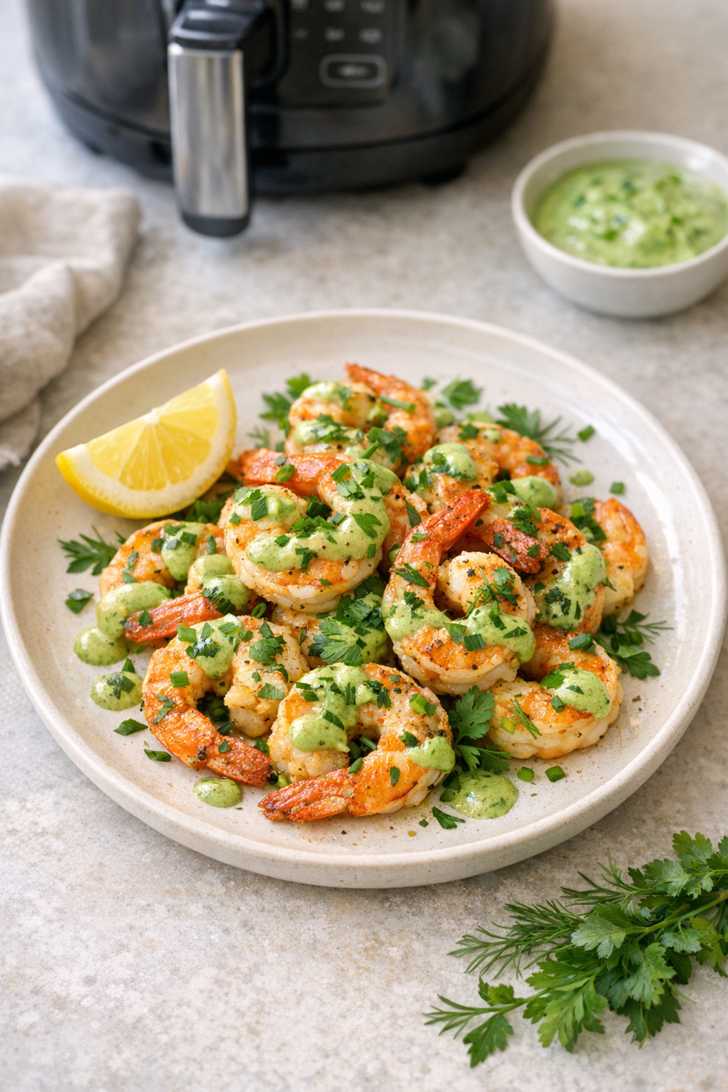 Air Fryer Shrimp with Green Goddess Sauce