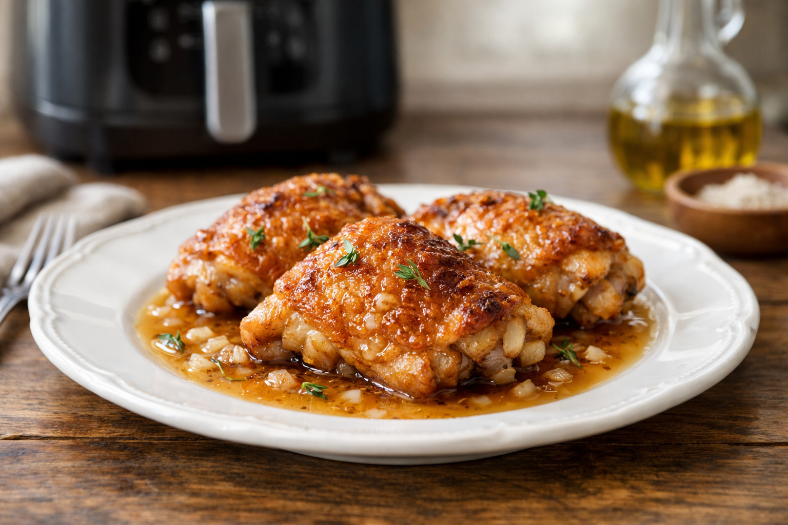 Air Fryer Chicken Thighs with Shallot Butter Sauce