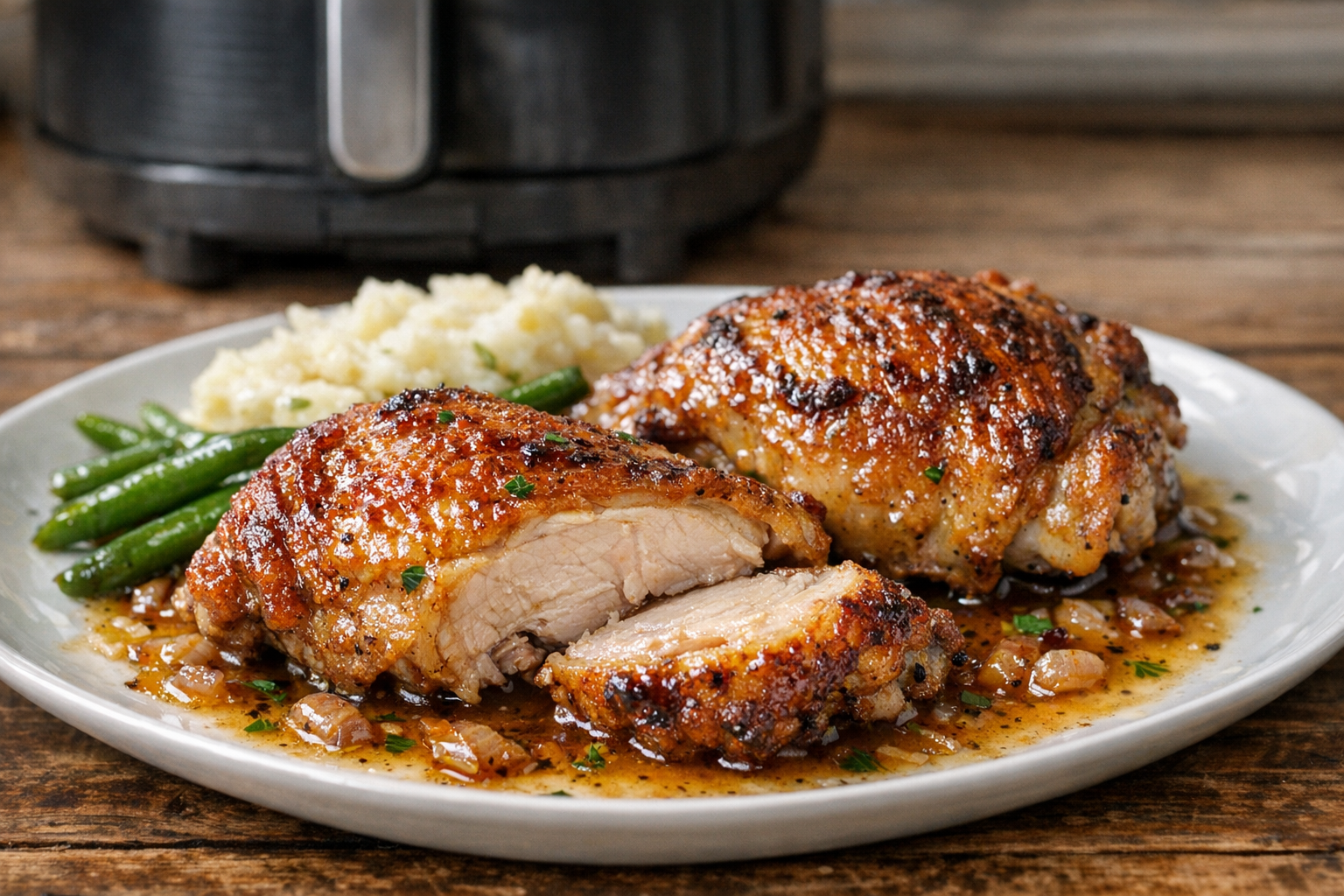 Air Fryer Chicken Thighs with Shallot Butter Sauce