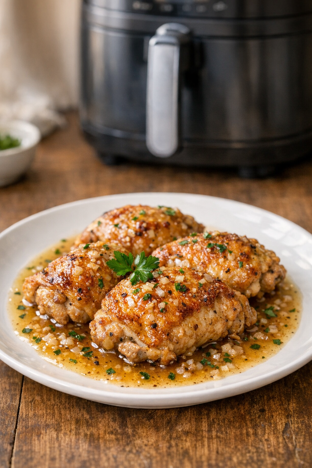 Air Fryer Chicken Thighs with Shallot Butter Sauce