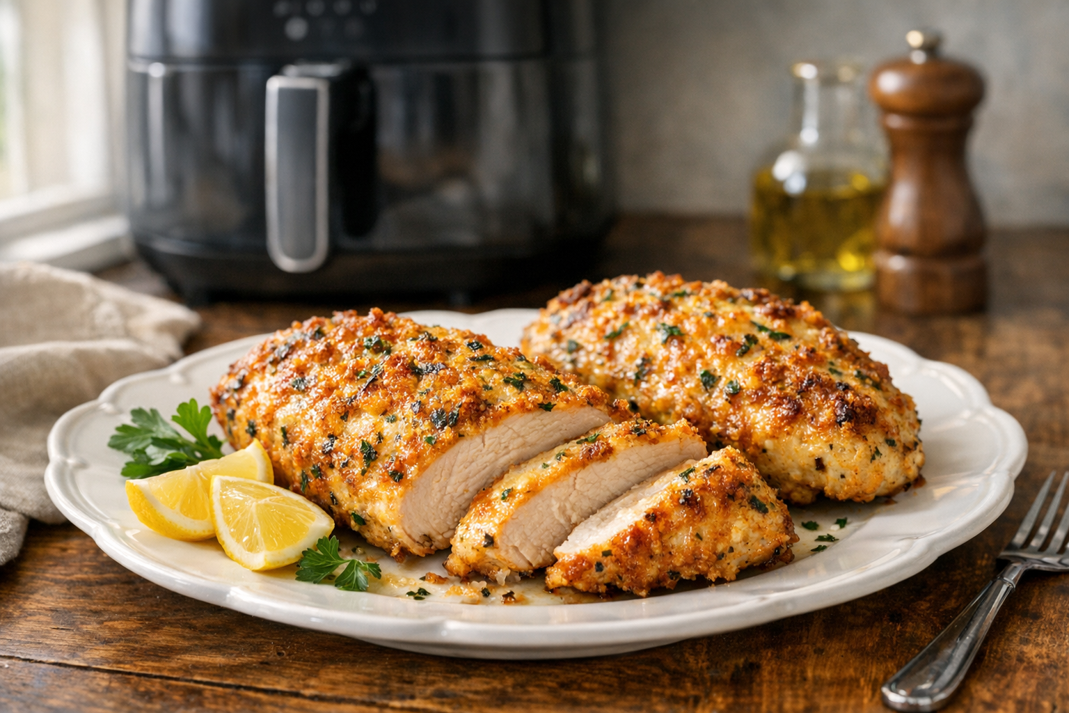 Air Fryer Parmesan Herb Crusted Chicken Breast