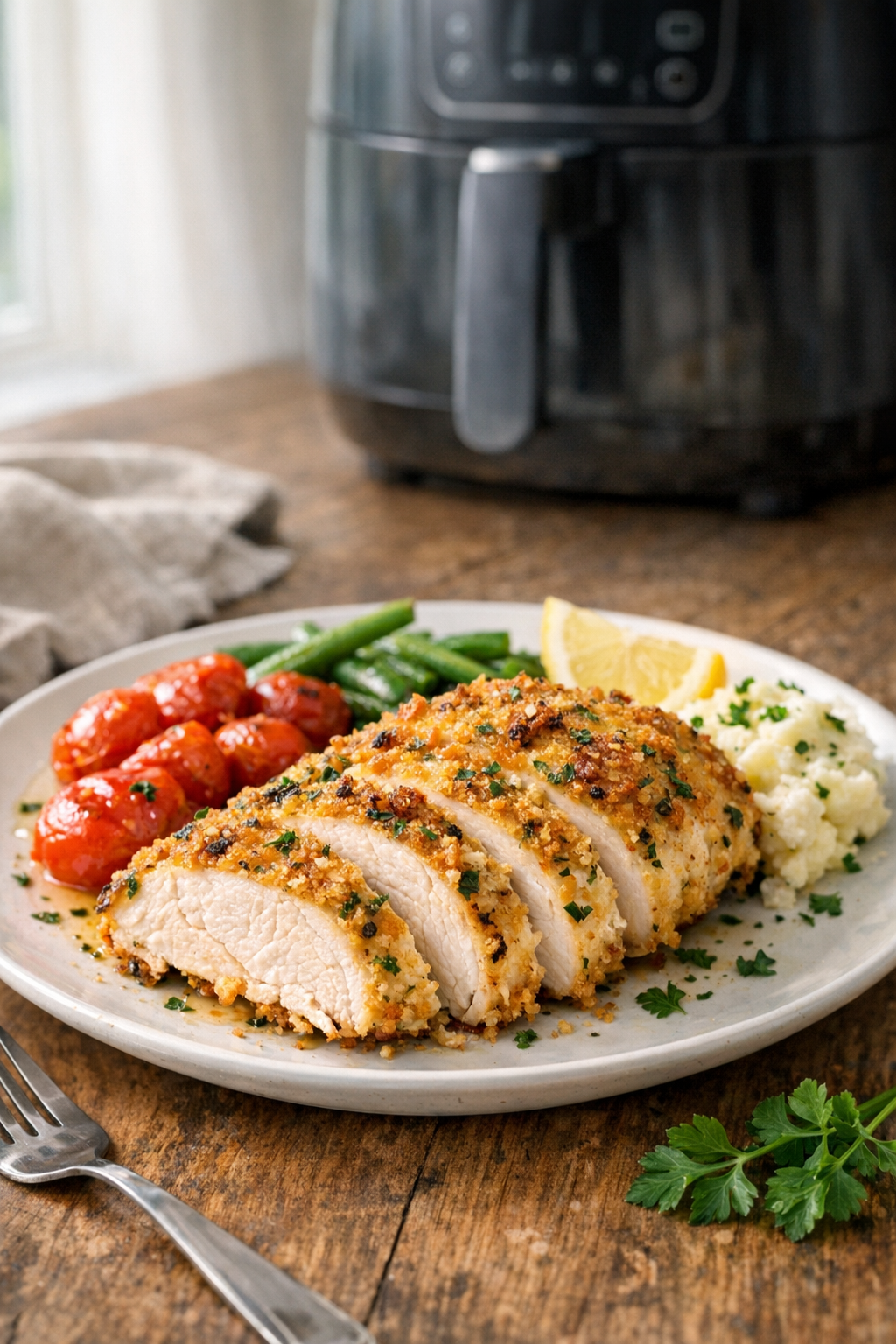 Air Fryer Parmesan Herb Crusted Chicken Breast