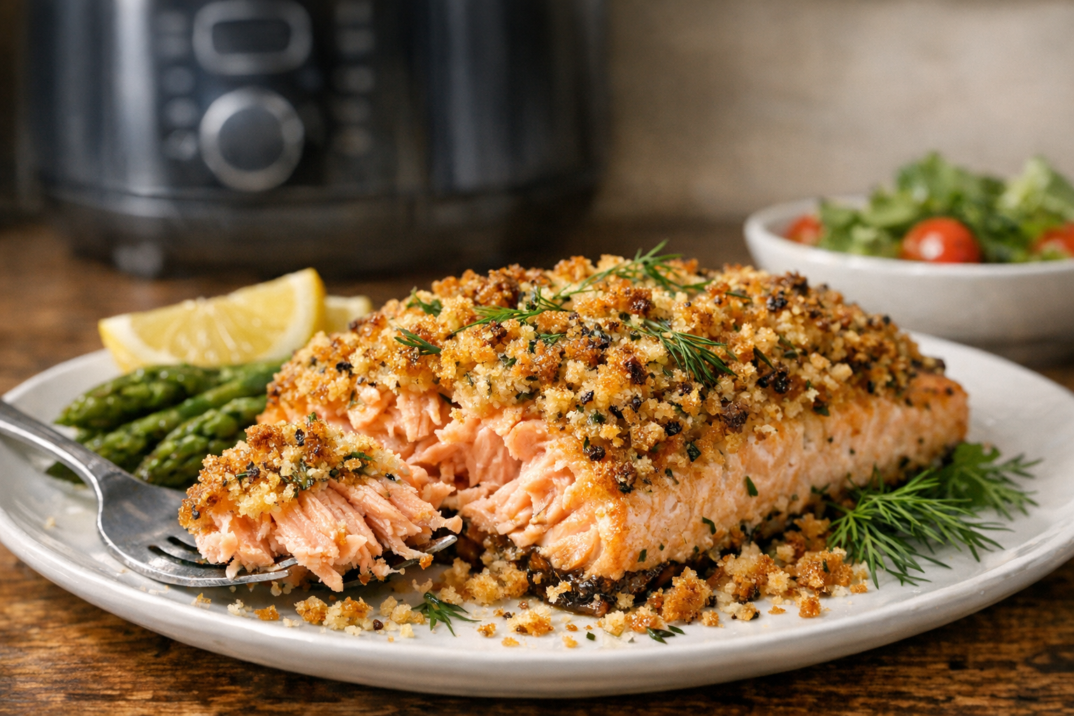 Air Fryer Dijon Crusted Salmon with Fresh Dill