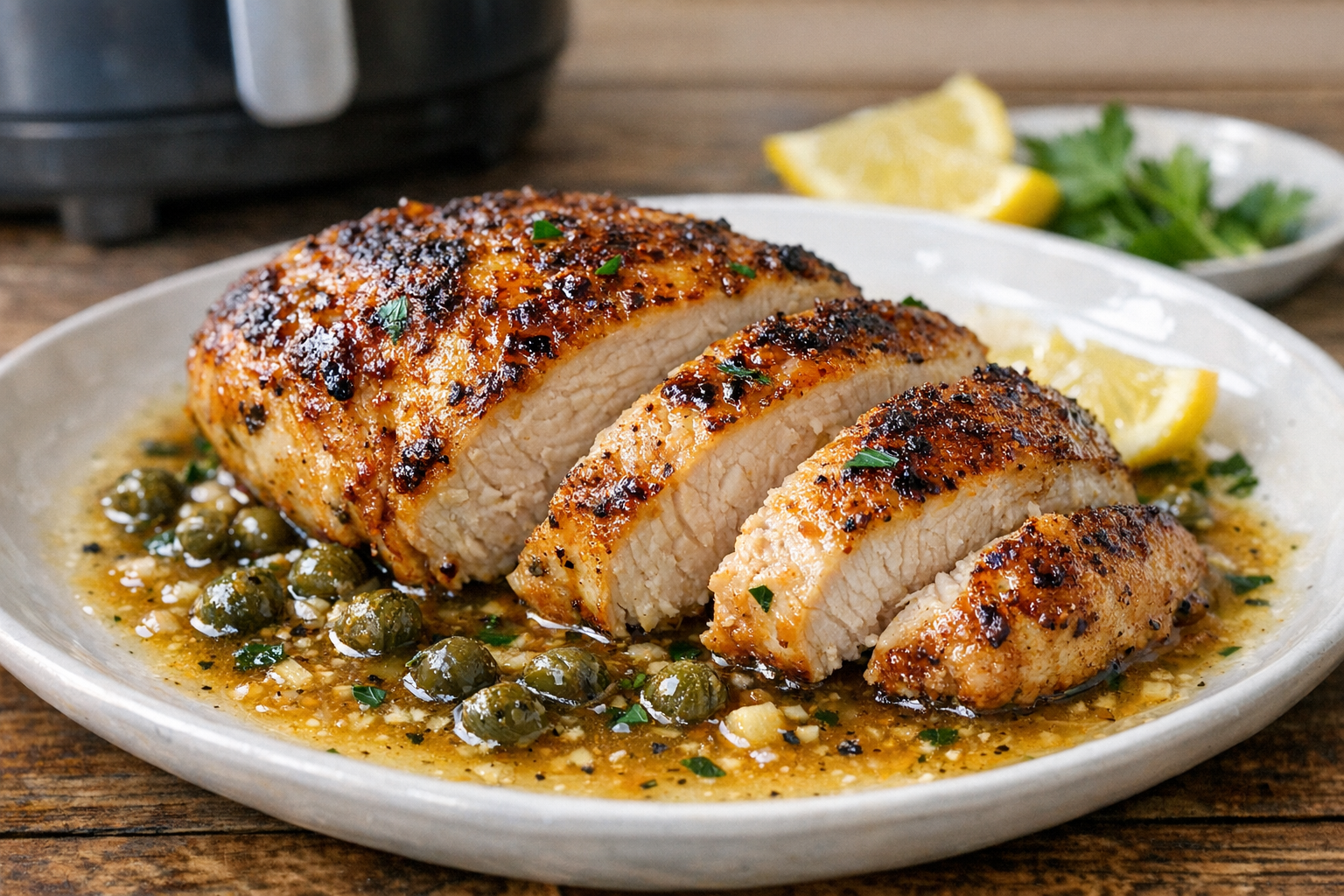 Air Fryer Chicken Breast with Lemon Caper Sauce