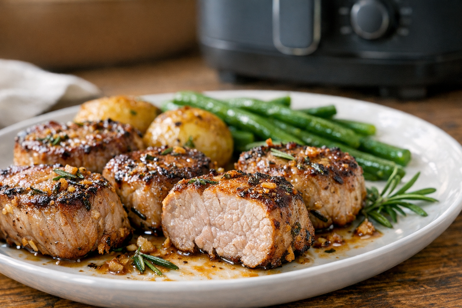 Air Fryer Pork Tenderloin Medallions (Rosemary Garlic)