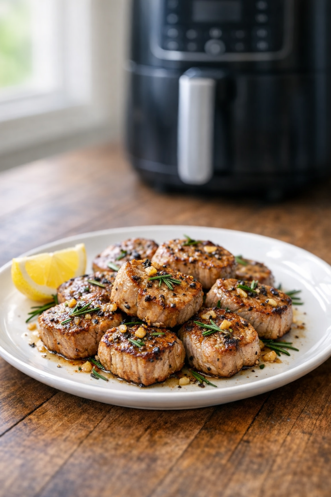 Air Fryer Pork Tenderloin Medallions with Rosemary and Garlic