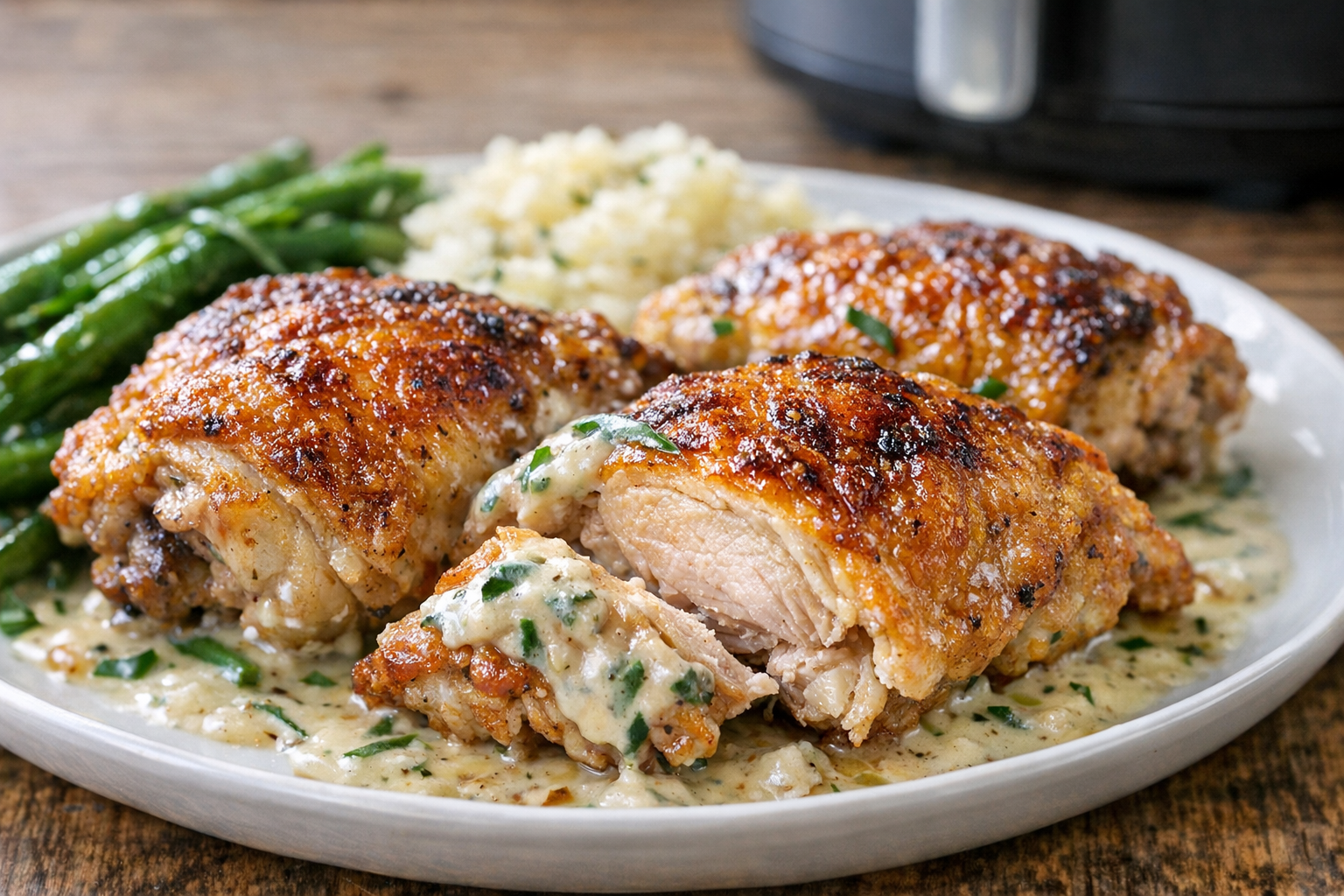 Air Fryer Chicken Thighs with Creamy Tarragon Sauce